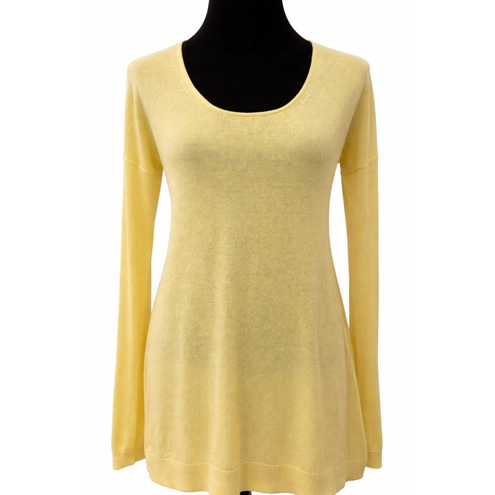 Theory Womens Scoop Neck A-Line Tunic Sweater Dress Large Yellow Cashmere Blend